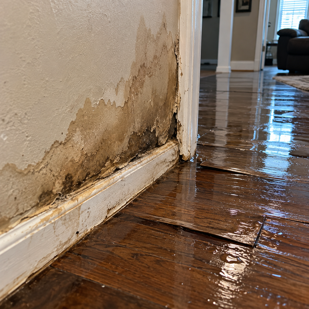 Water damaged wall and soggy floor Minneapolis MN restoration
