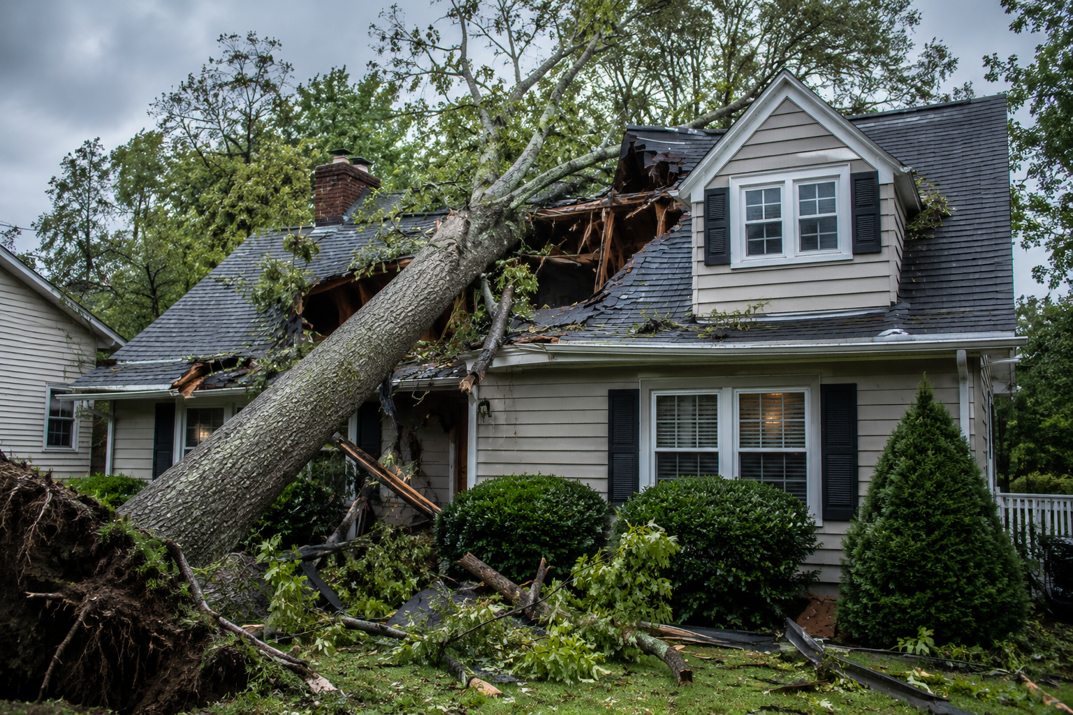 Storm damage restoration Minneapolis MN roof tree fallen